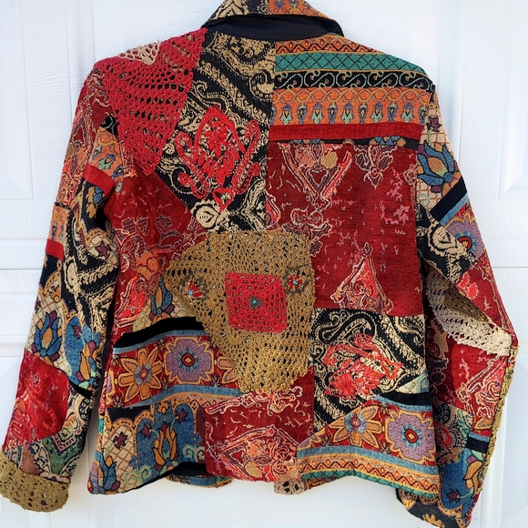 Chico's Multicolor Patchwork Tapestry Crochet Blazer - Picture 8 of 10